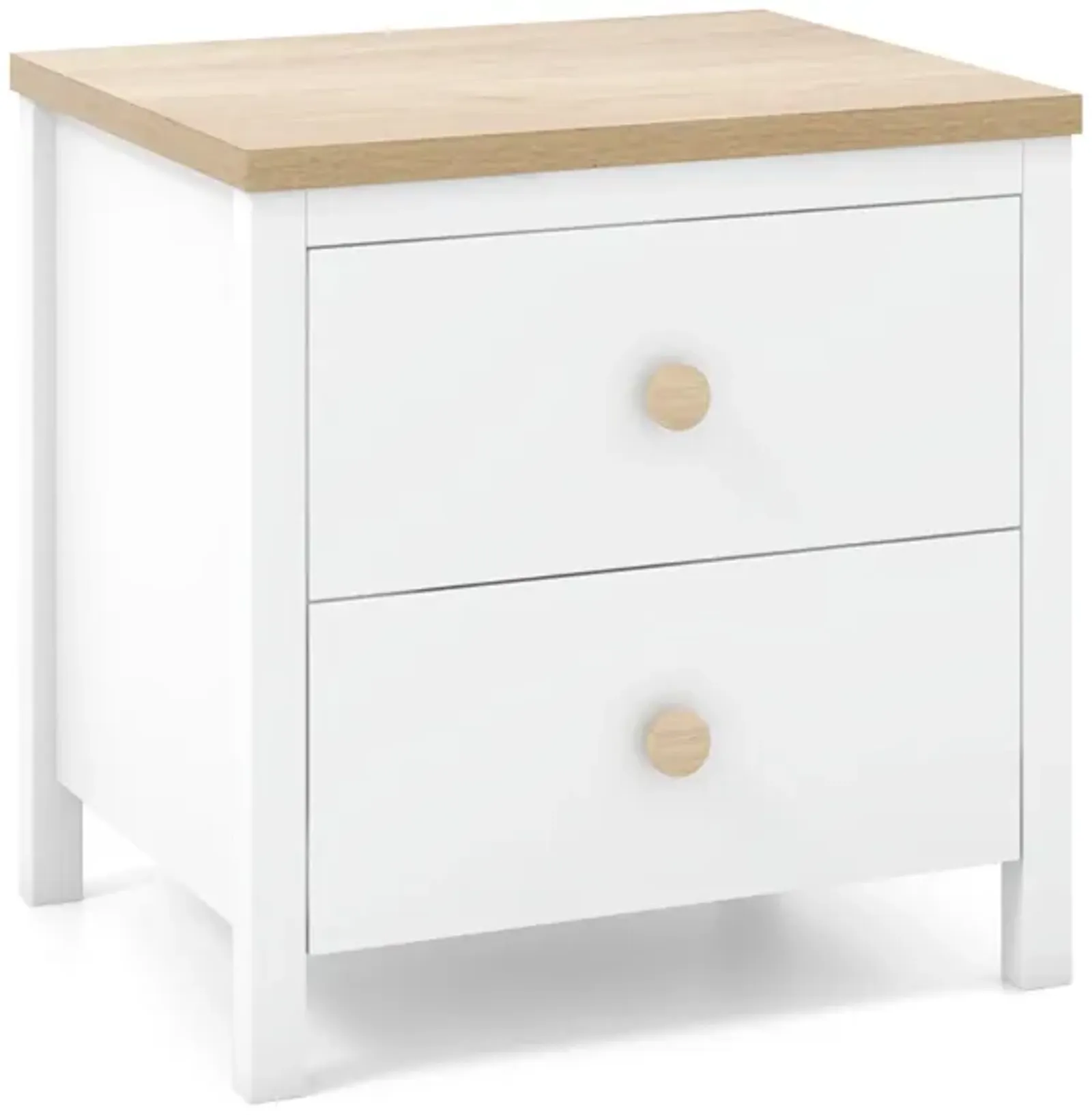 2-Drawer Nightstand with Rubber Wood Legs