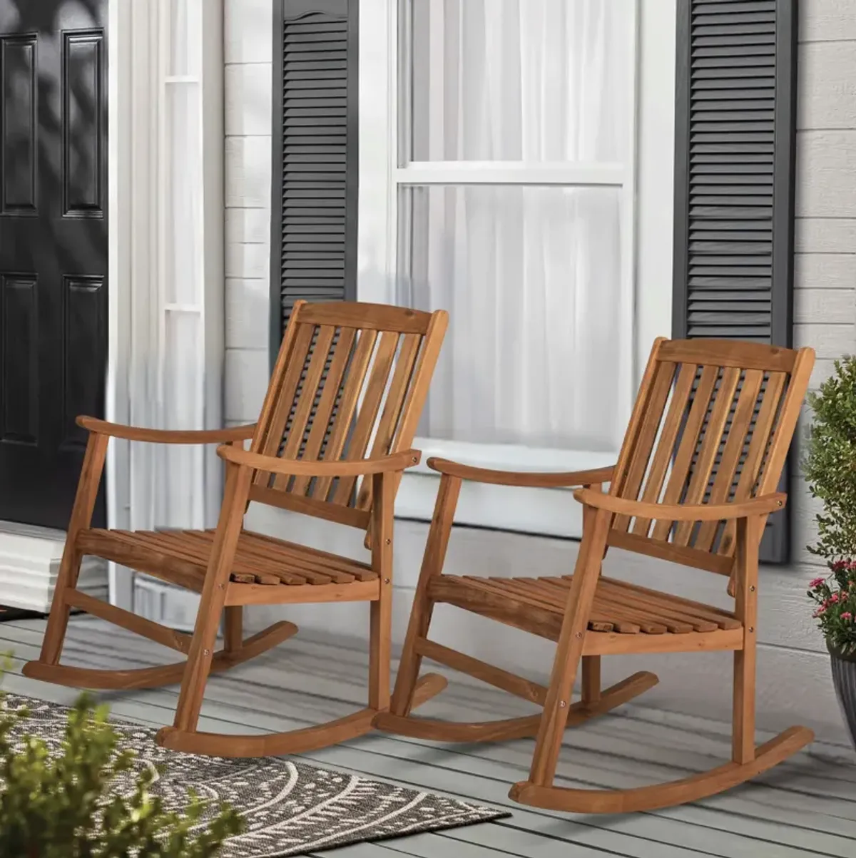 Penny Classic Slat Back Acacia Wood Patio Outdoor Rocking Chair