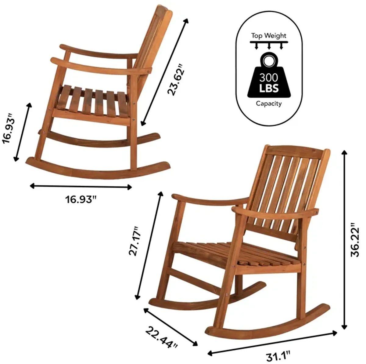 Penny Classic Slat Back Acacia Wood Patio Outdoor Rocking Chair