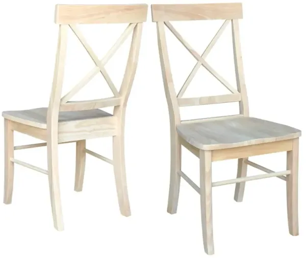 Farmhouse Style X-Back Dining Chair Set – Unfinished Wood, Set of 2