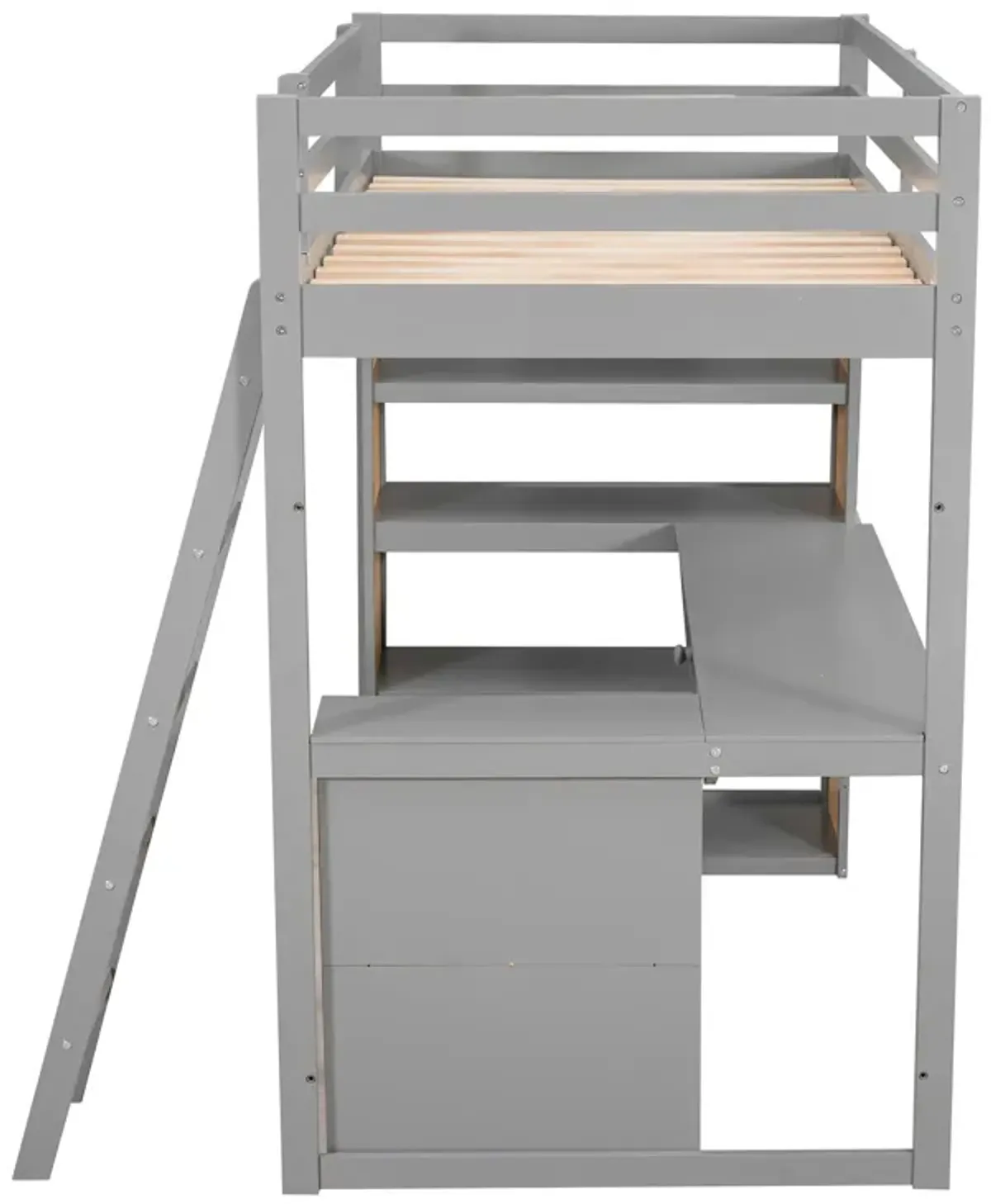 Merax Twin Size Loft Bed with Ladder, Shelves, and Desk