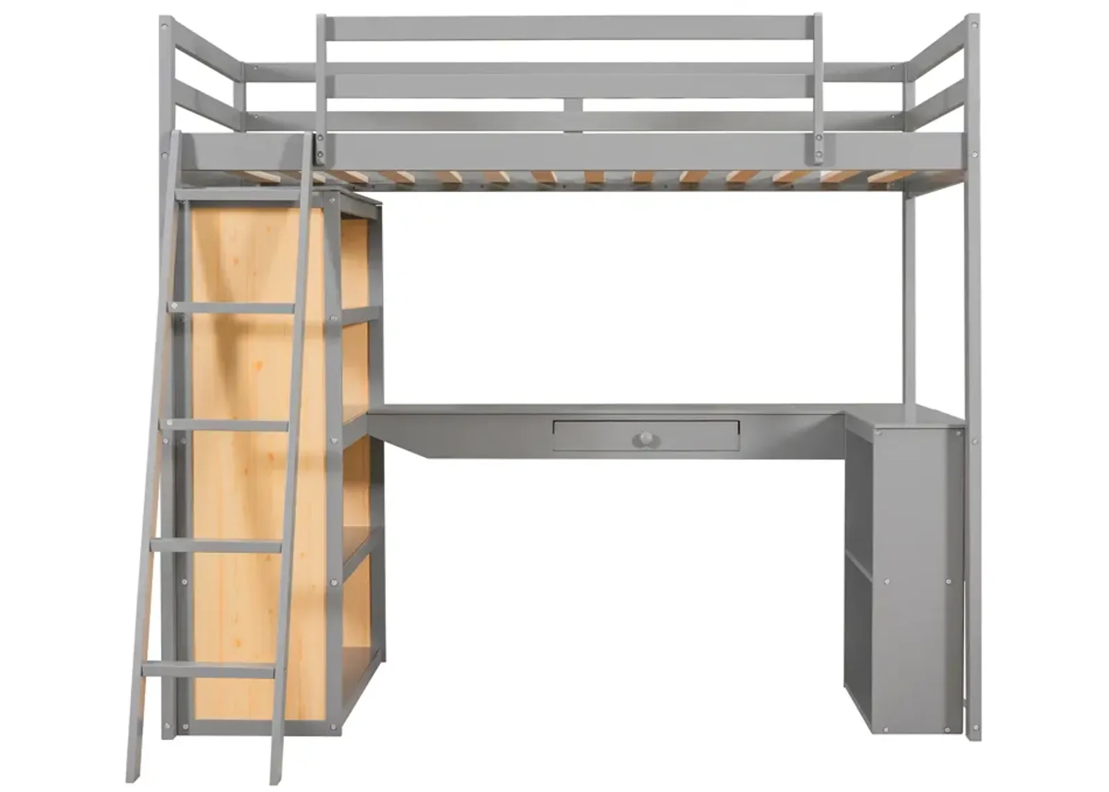 Merax Twin Size Loft Bed with Ladder, Shelves, and Desk