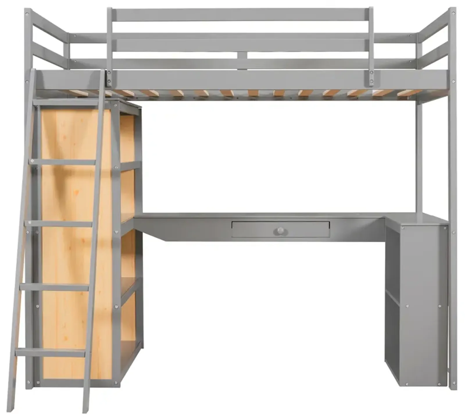 Merax Twin Size Loft Bed with Ladder, Shelves, and Desk