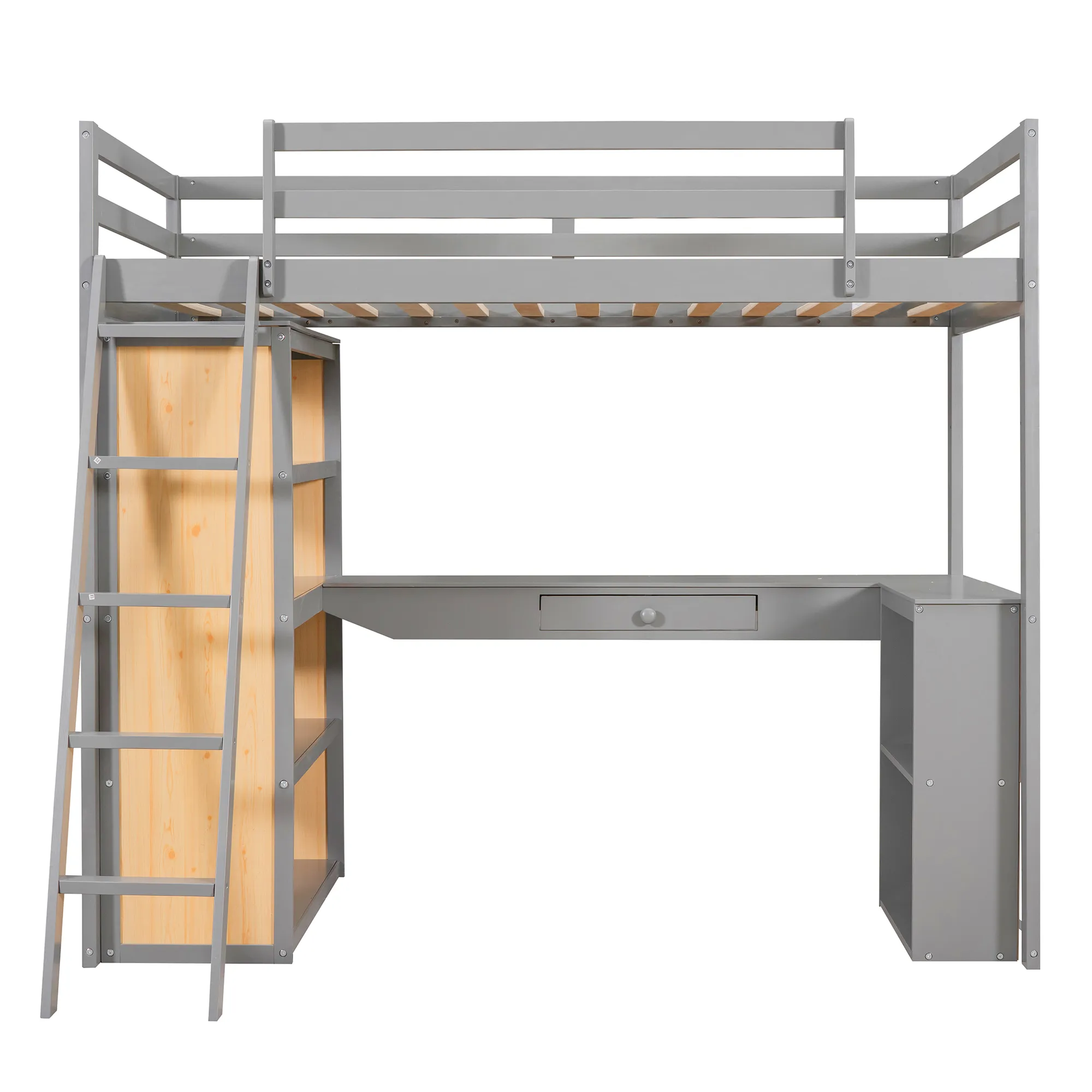 Merax Twin Size Loft Bed with Ladder, Shelves, and Desk