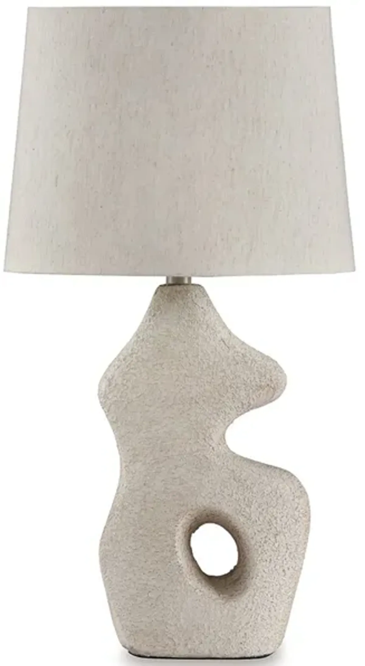 26 Inch Table Lamp Set of 2, Beige Sculptural Base, Empire Fabric Shade - Benzara