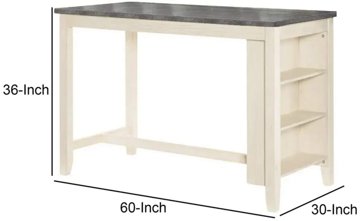 Joss 60 Inch Cottage Counter Height Table, 2 Tone Wood, Gray Top Cream Base-Benzara