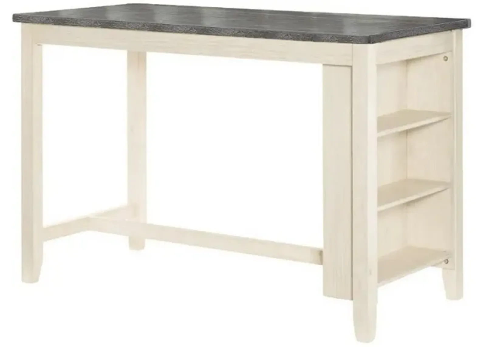 Joss 60 Inch Cottage Counter Height Table, 2 Tone Wood, Gray Top Cream Base-Benzara