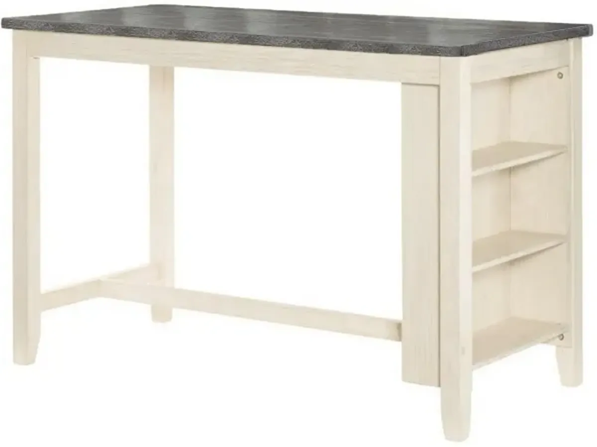 Joss 60 Inch Cottage Counter Height Table, 2 Tone Wood, Gray Top Cream Base-Benzara