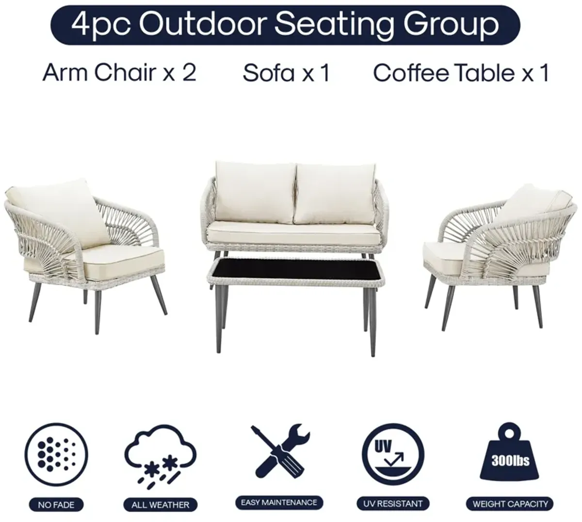 Inspired Home Arsema  Outdoor 4pc Seating Group