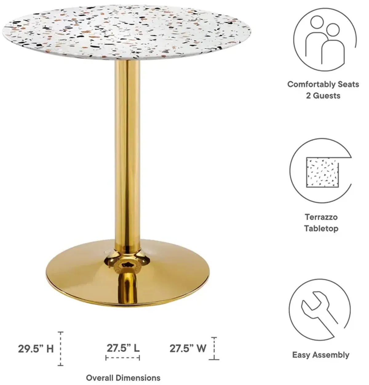 Modway - Verne 28" Round Terrazzo Dining Table Gold White