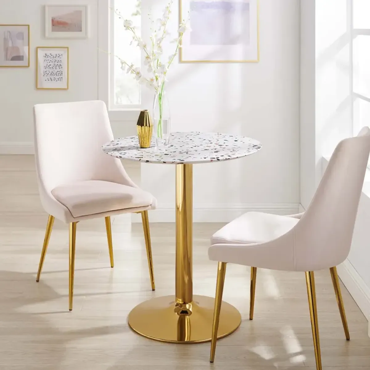 Modway - Verne 28" Round Terrazzo Dining Table Gold White