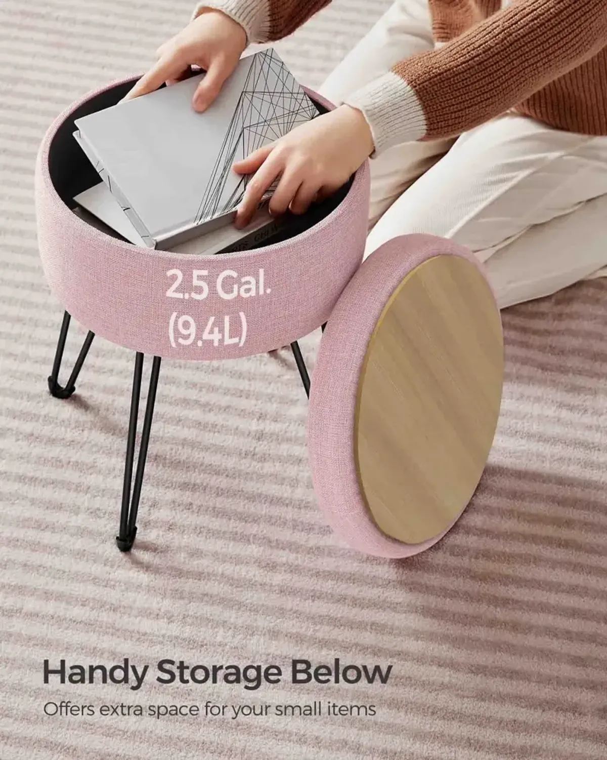 Compact Vanity Stool with Hidden Storage for Bedroom or Bathroom