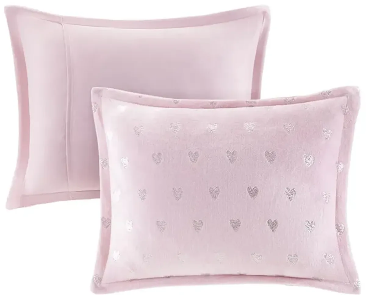 Belen Kox Rosalie Metallic Heart Printed Plush Comforter Set, Belen Kox