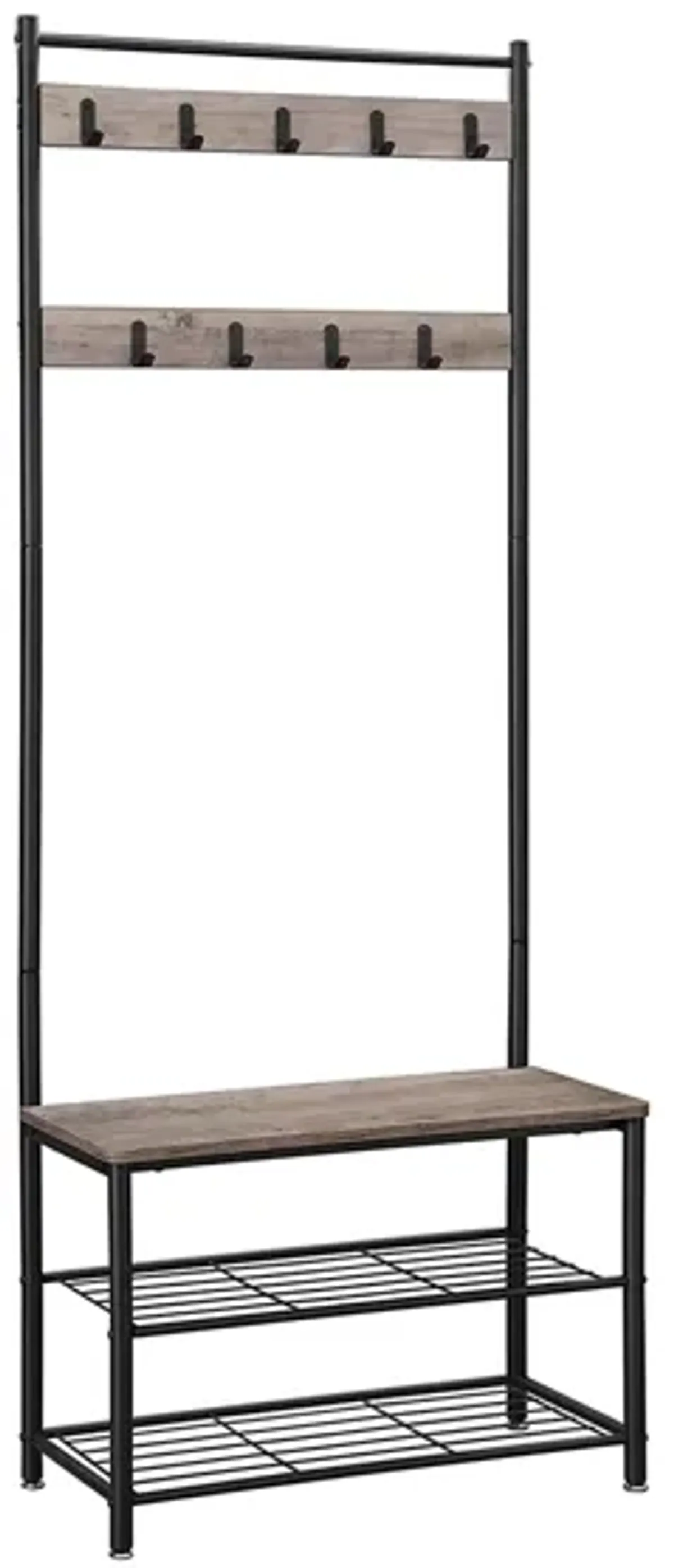 Coat Rack and Shoe Bench with Storage Shelf and Metal Frame