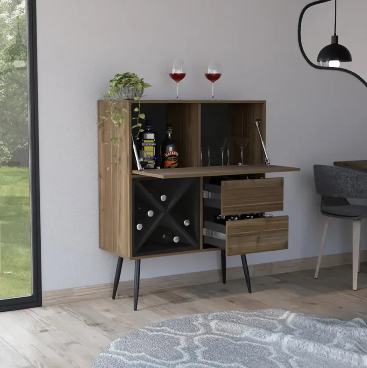 Somerville 4-Bottle 2-Drawer Bar Cabinet Mahogany And Black Wengue