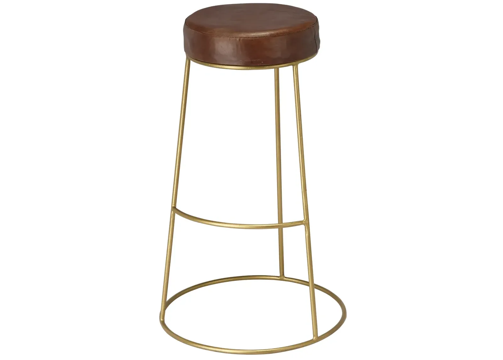 Henry Round Brown Leather Bar Stool