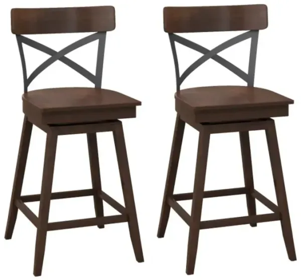Hivvago Set of 2 Wooden Swivel Bar Stools with Open X Back and Footrest