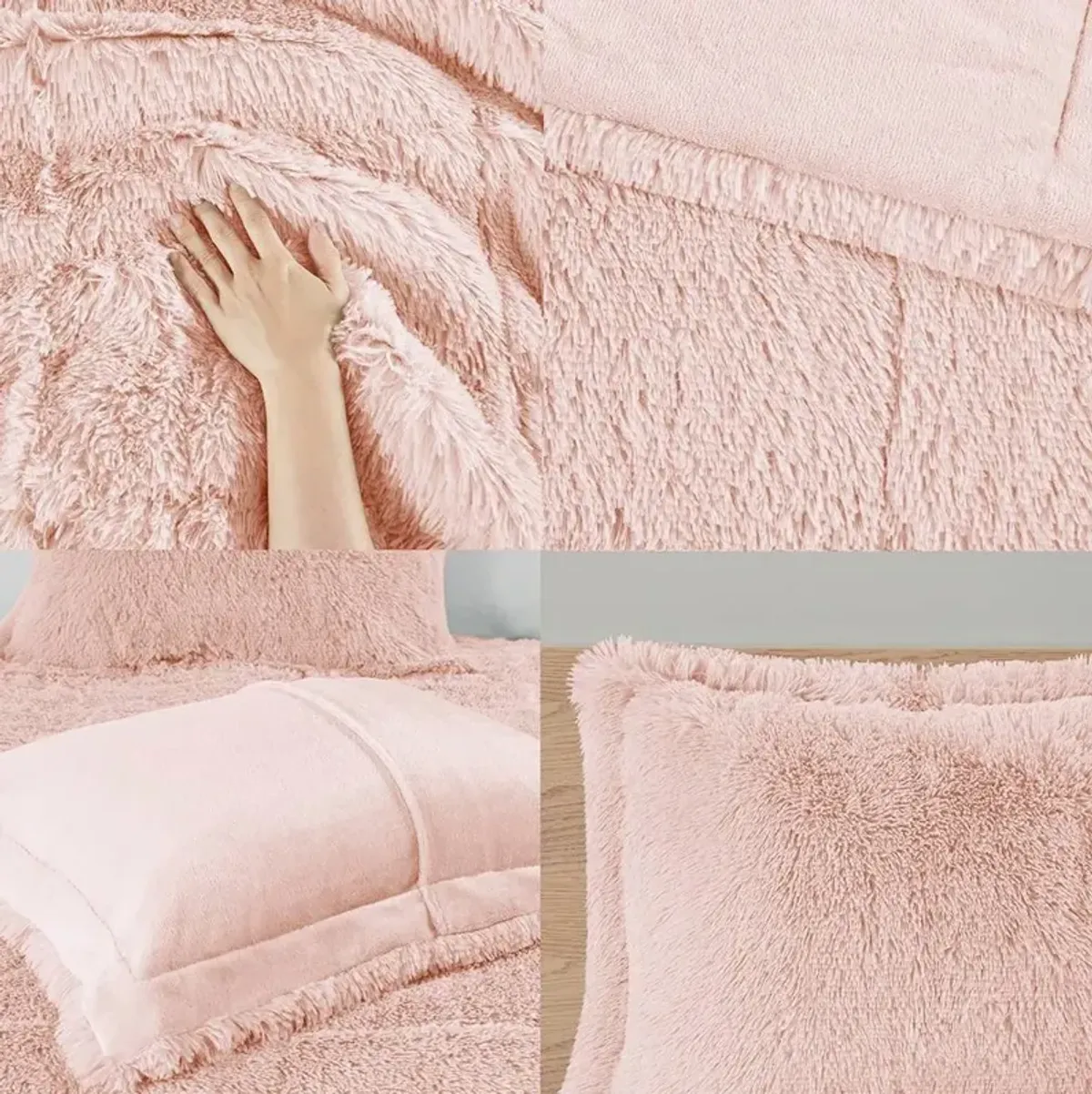 Full/Queen Pink Blush Soft Sherpa Faux Fur 3 Piece Comforter Set