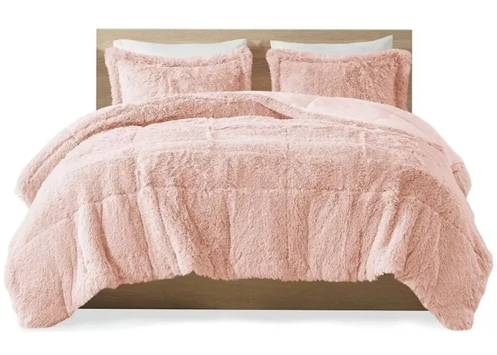 Full/Queen Pink Blush Soft Sherpa Faux Fur 3 Piece Comforter Set