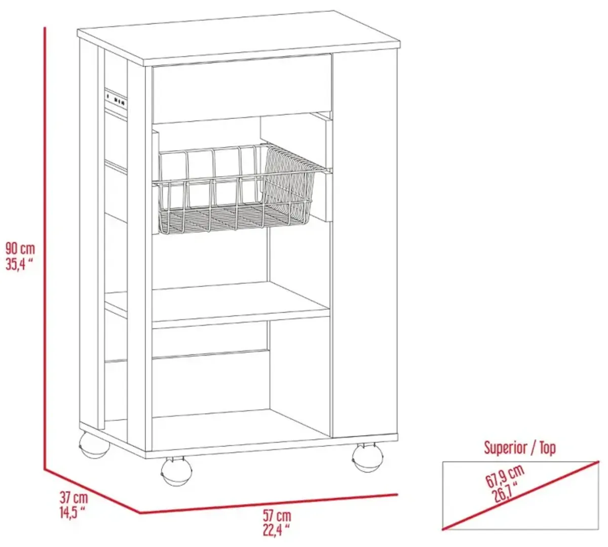 Streamdale Prospect 5-Shelf 1-Drawer Kitchen Cart White And Light Oak