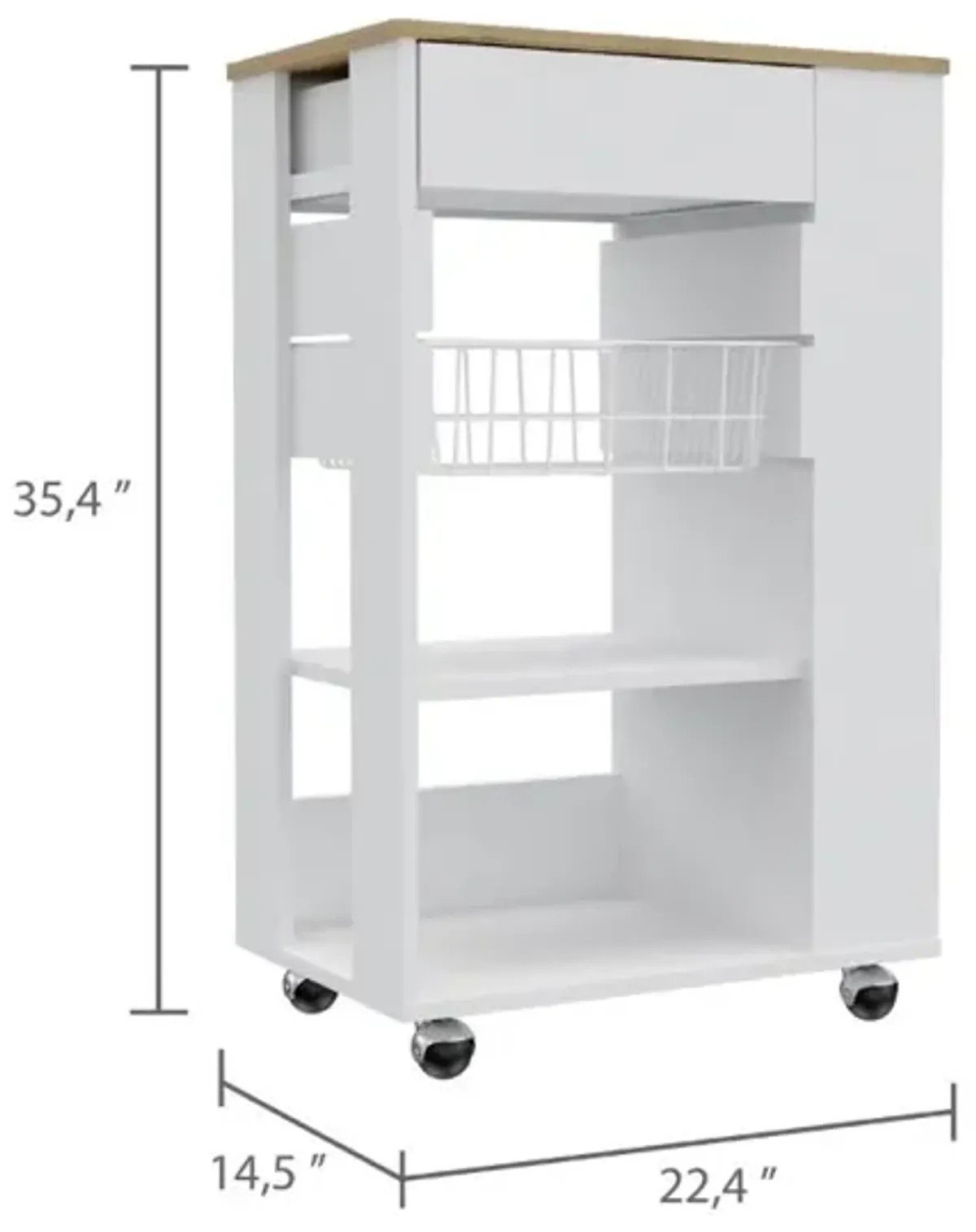 Streamdale Prospect 5-Shelf 1-Drawer Kitchen Cart White And Light Oak