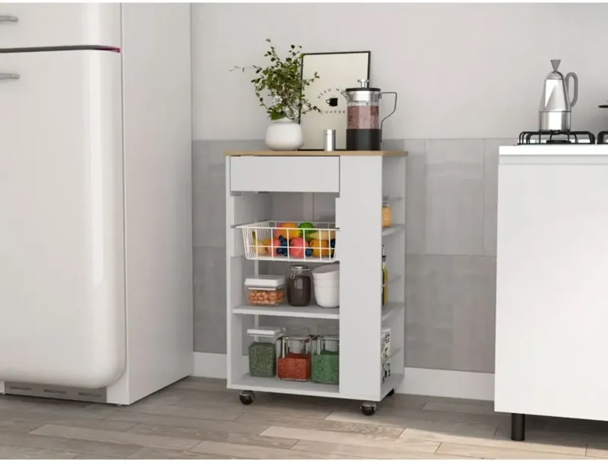Streamdale Prospect 5-Shelf 1-Drawer Kitchen Cart White And Light Oak