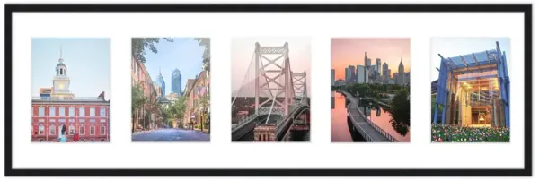 8.5x28.5 Wood Collage Frame with White Mat For 5 5x7 Pictures