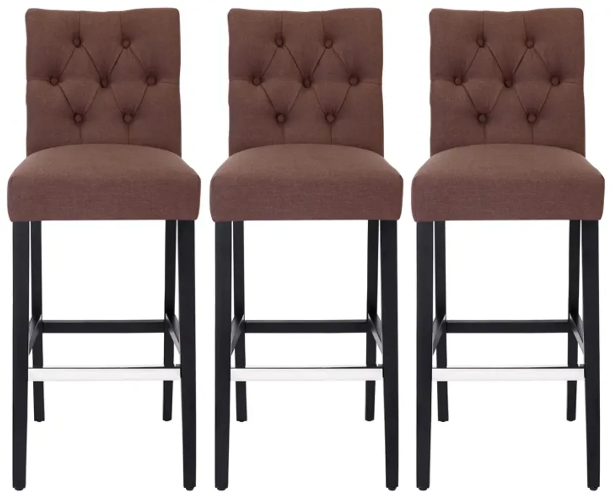 WestinTrends 29" Linen Fabric Tufted Upholstered Bar Stool (Set of 3), Black