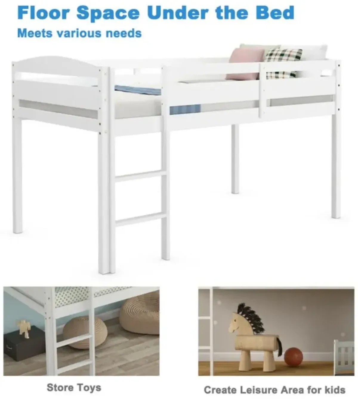 Hivvago Wooden Twin Low Loft Bunk Bed with Guard Rail and Ladder