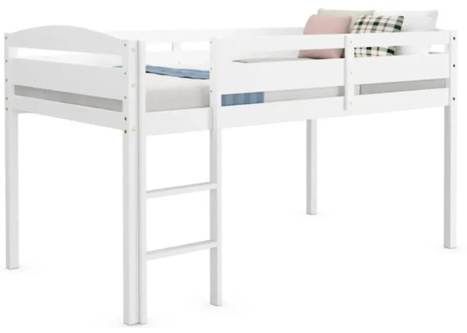 Hivvago Wooden Twin Low Loft Bunk Bed with Guard Rail and Ladder