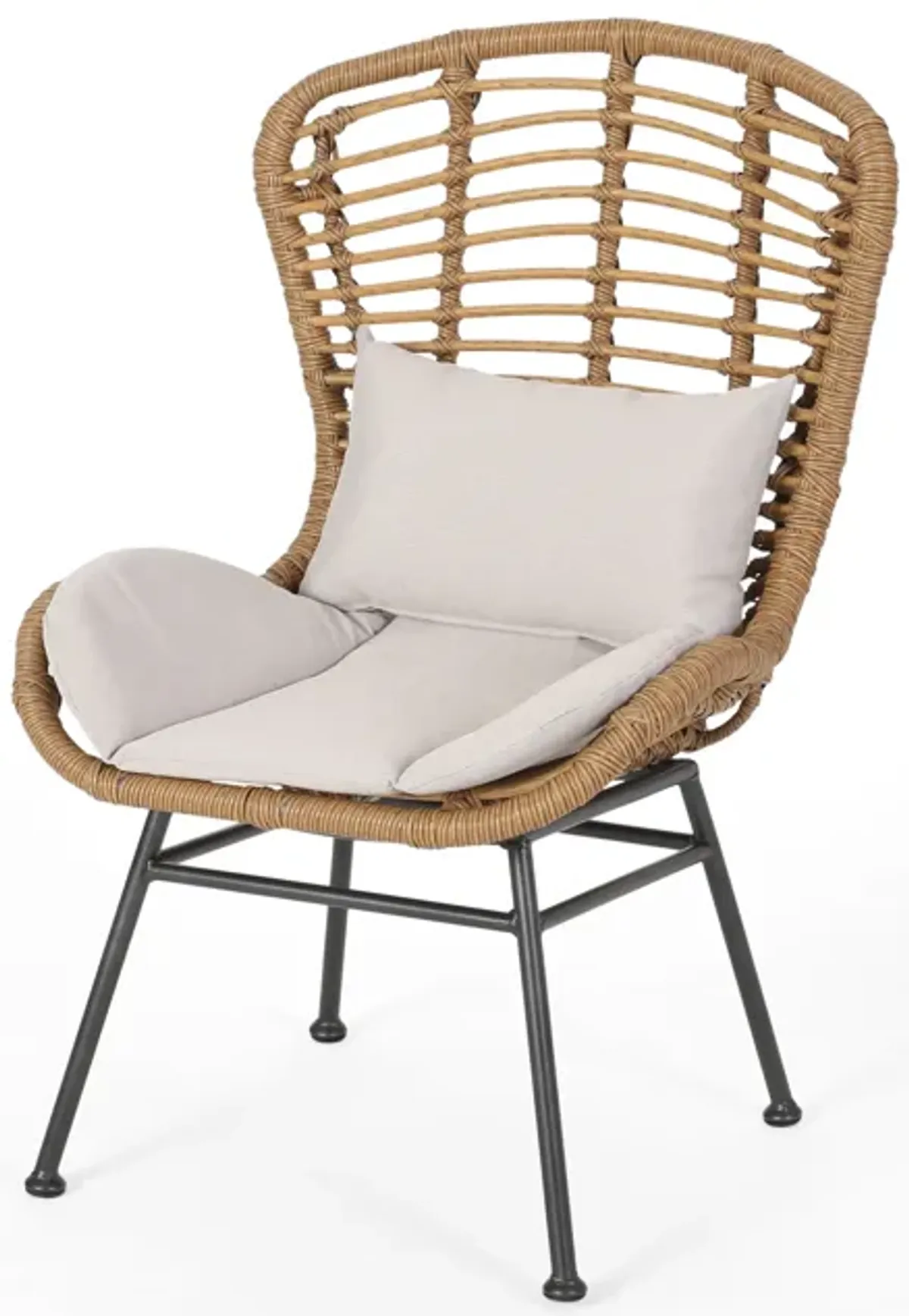 Slay Outdoor Accent Chair Set of 2, 25 Inch, Brown Woven Rattan, Iron - Benzara