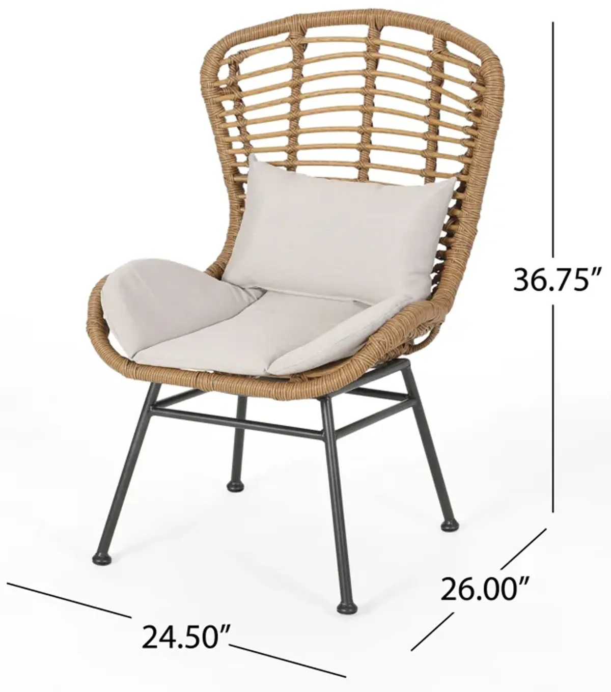 Slay Outdoor Accent Chair Set of 2, 25 Inch, Brown Woven Rattan, Iron - Benzara