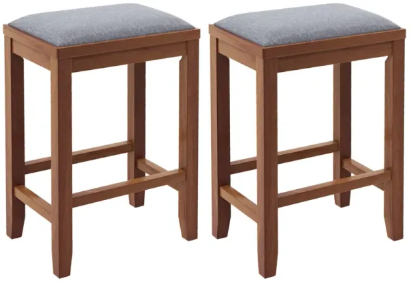 2 Pieces 25 Inch Upholstered Bar Stool Set with Solid Rubber Wood Frame and Footrest