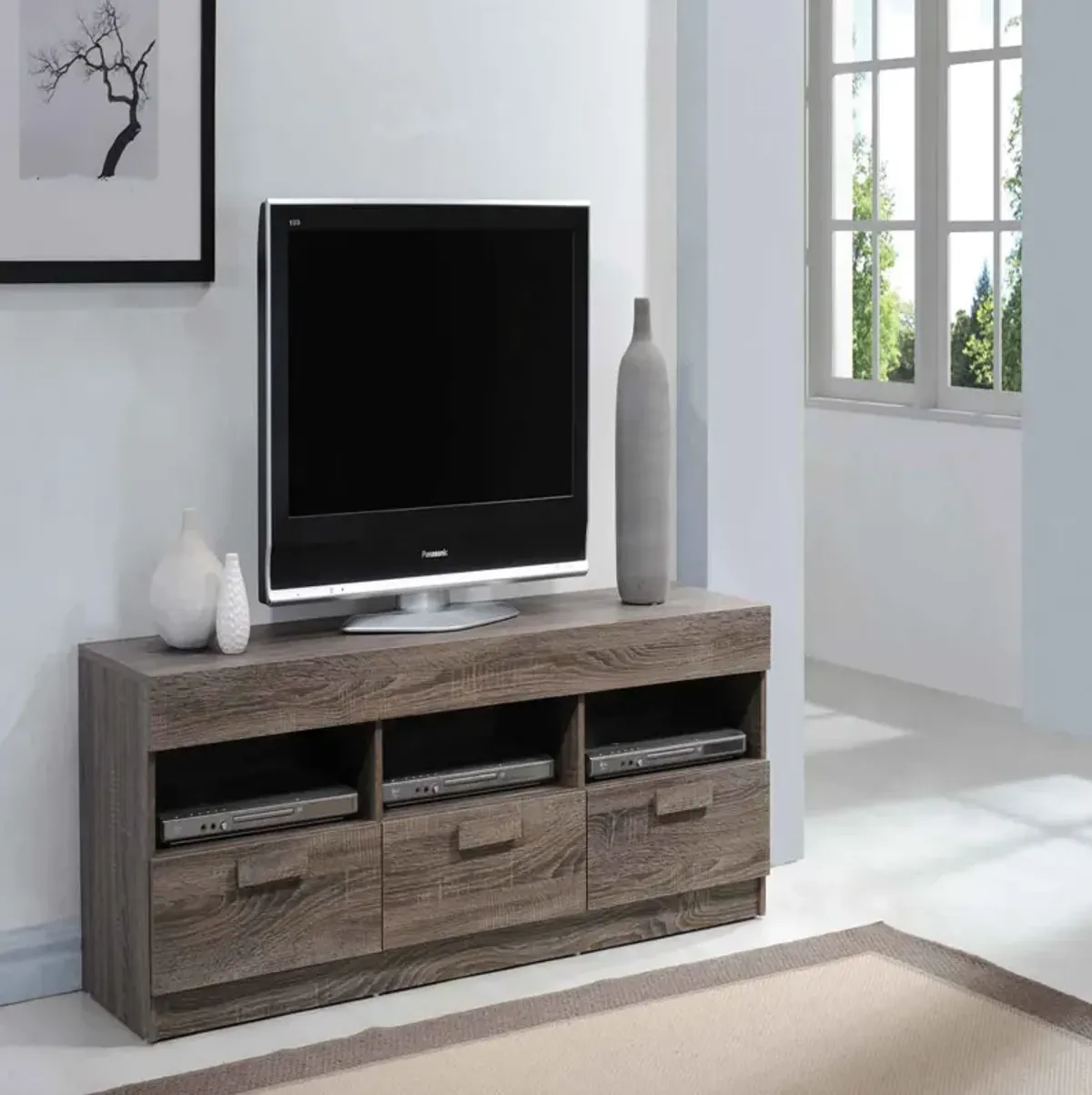 Amiable TV Stand, Rustic Oak Brown-Benzara