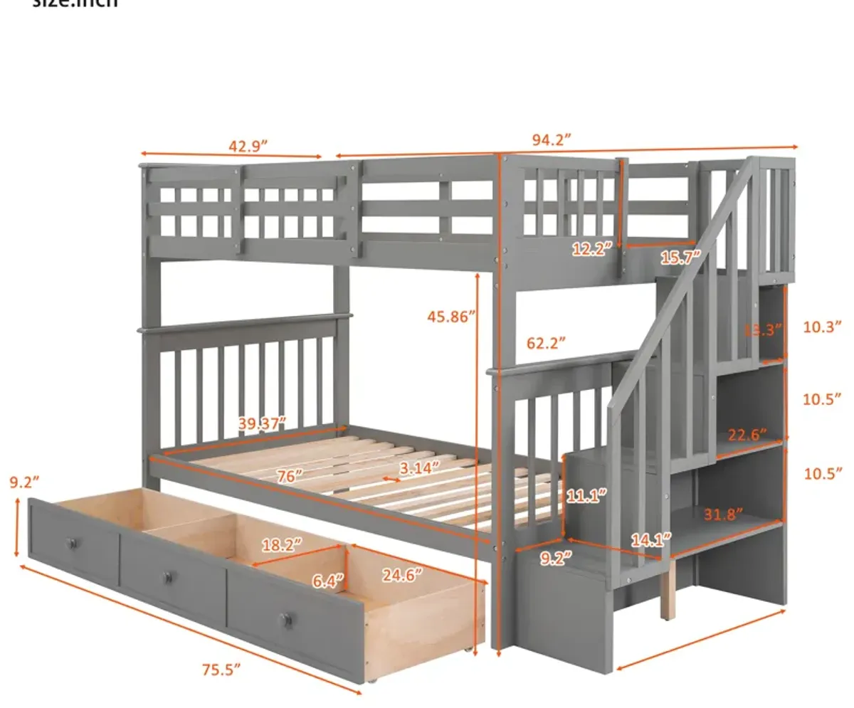 Merax Stairway Twin-Over-Twin Bunk Bed with Three Drawers for Bedroom, Dorm