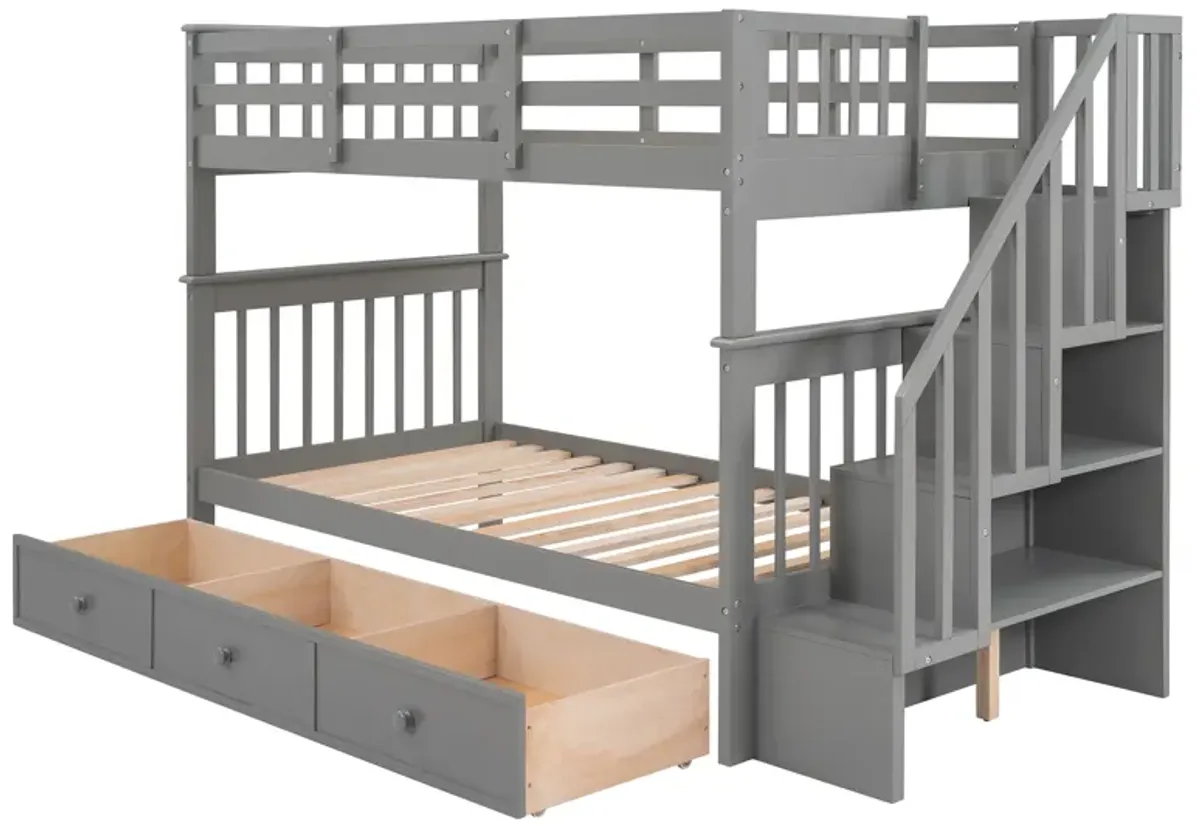 Merax Stairway Twin-Over-Twin Bunk Bed with Three Drawers for Bedroom, Dorm