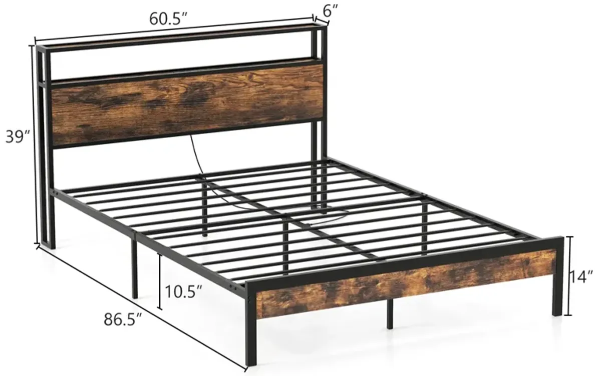 Bed Frame with Storage Headboard and Charging Station