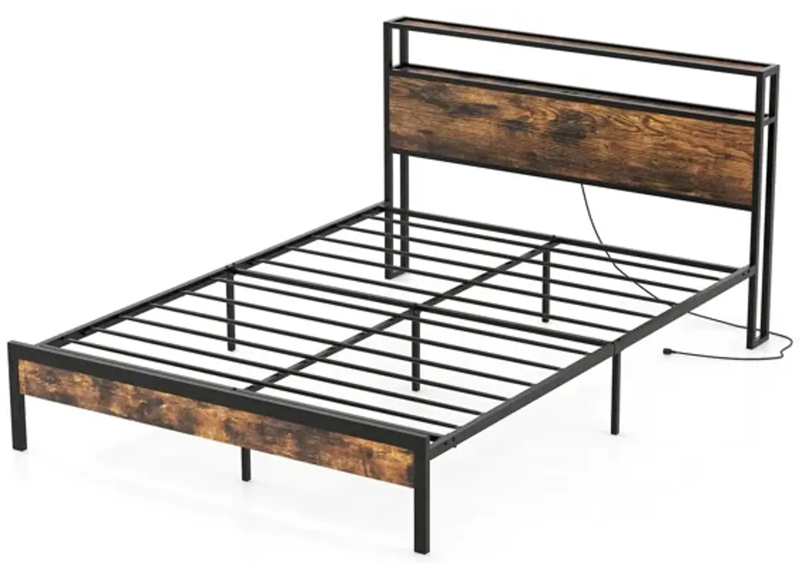 Bed Frame with Storage Headboard and Charging Station