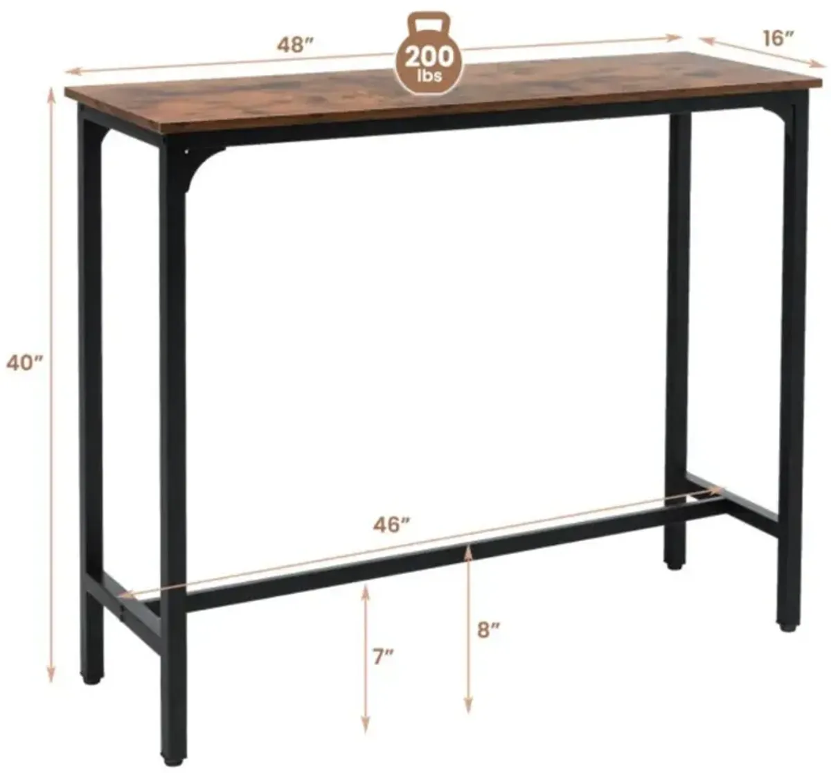 Hivvago 48 Inch Industrial Pub Dining Table with Steel Frame-Rustic Brown