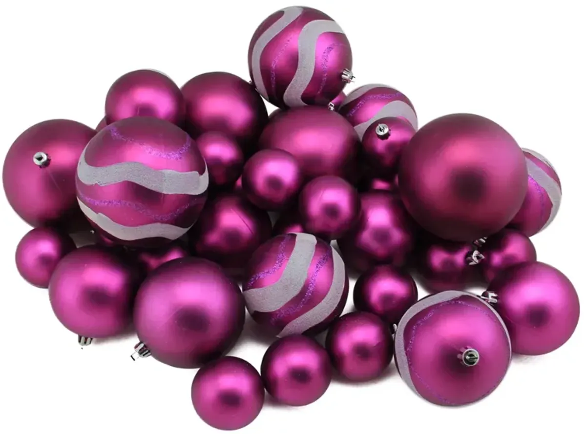 39ct Magenta Pink Shatterproof 2-Finish Christmas Ball Ornaments 4" (100mm)