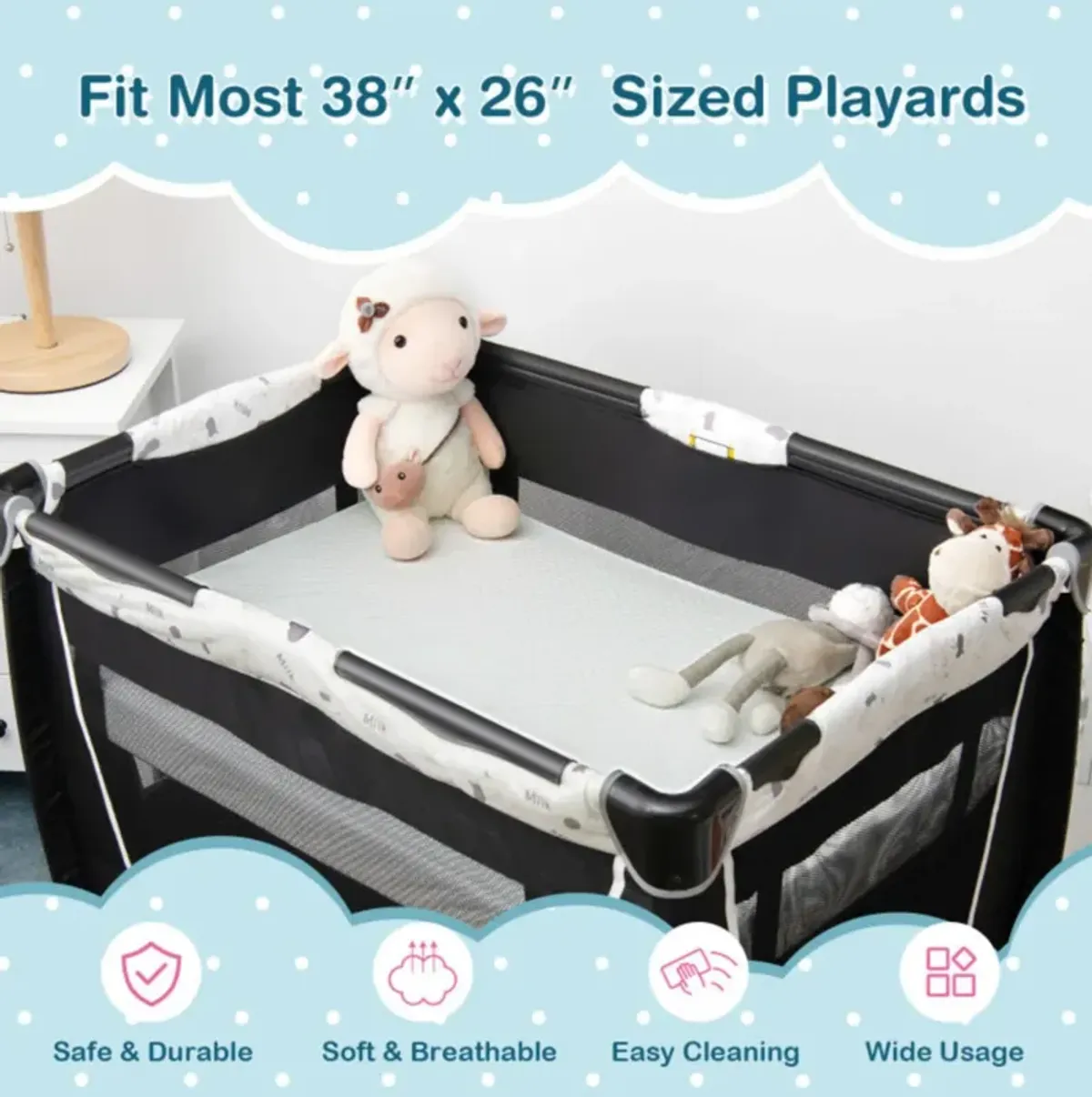 Hivvago 38 x 26 Inch Dual Sided Pack and Play Baby Mattress Pad with Removable Washable Cover