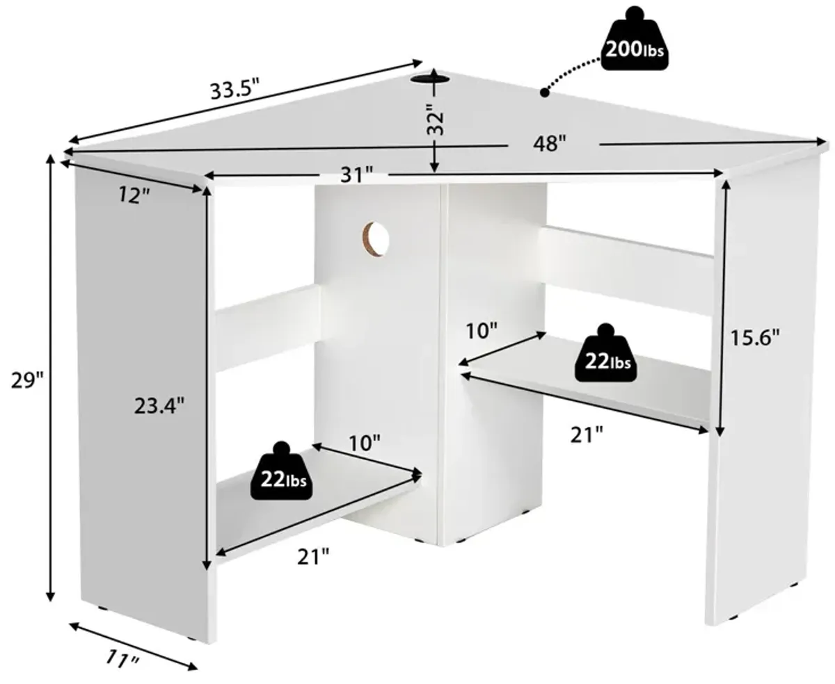 Corner Computer Desk Triangle Writing Workstation with Storage Shelf