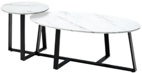 Hivvago Set of 2 Modern Faux Marble Nesting Coffee Table Set with Oval and Round Table