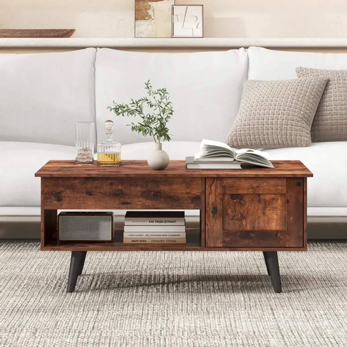 Lift Top Coffee Table with Storage and Hidden Compartment