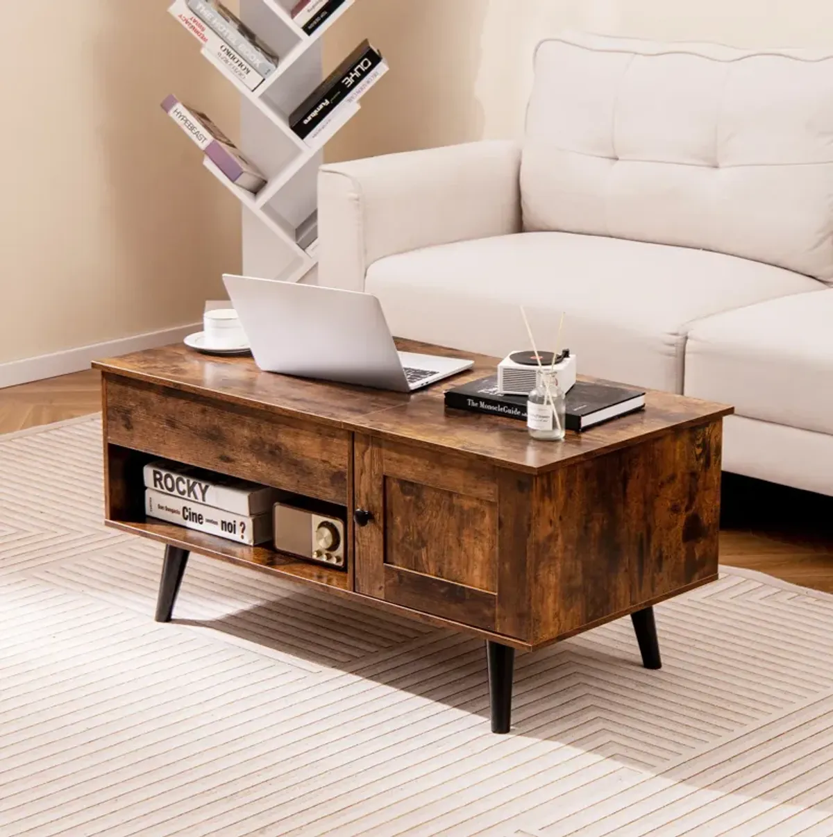 Lift Top Coffee Table with Storage and Hidden Compartment