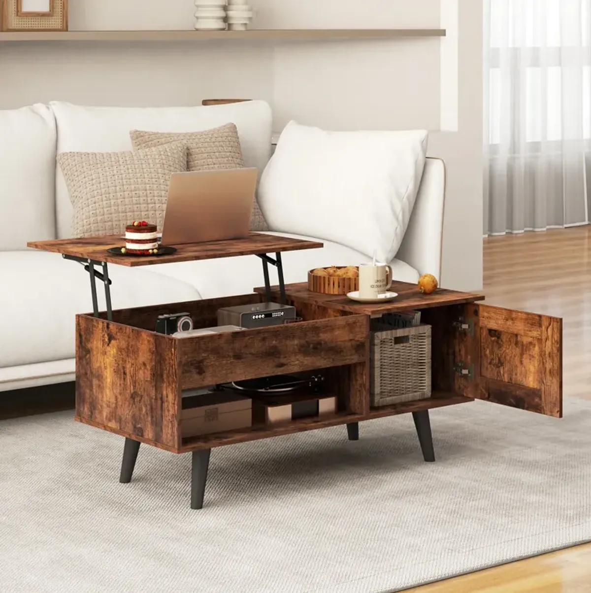 Lift Top Coffee Table with Storage and Hidden Compartment