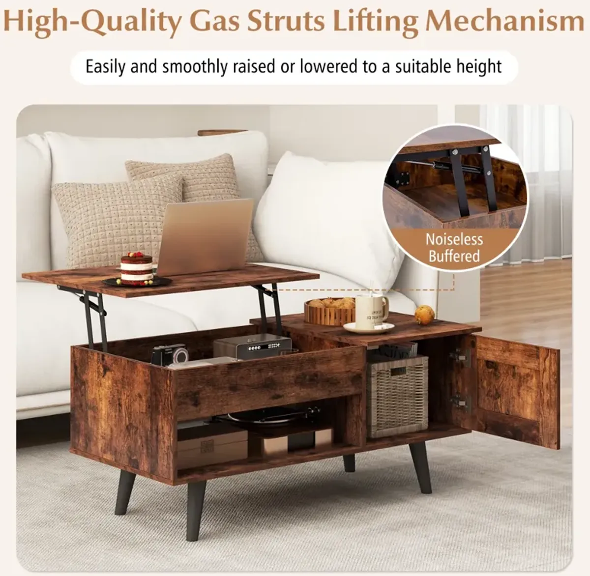 Lift Top Coffee Table with Storage and Hidden Compartment