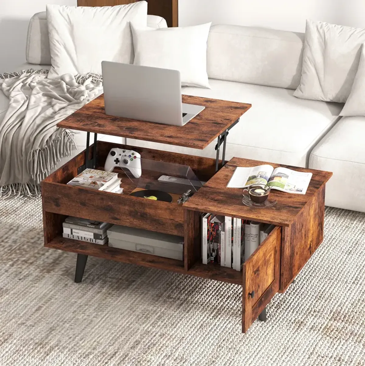 Lift Top Coffee Table with Storage and Hidden Compartment