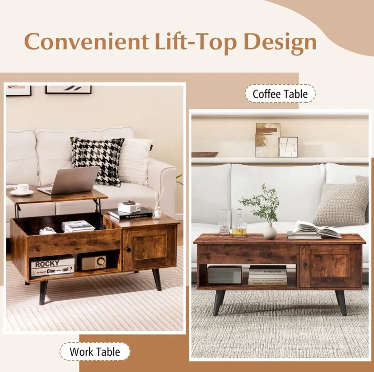 Lift Top Coffee Table with Storage and Hidden Compartment