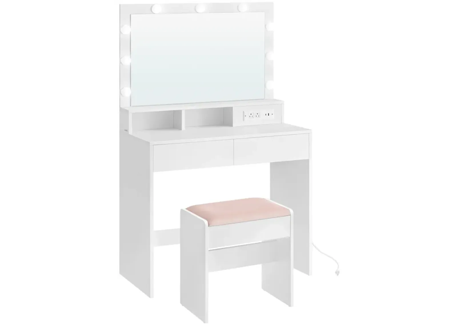 Vanity Desk with Power Outlets, Makeup Vanity with Mirror and Lights